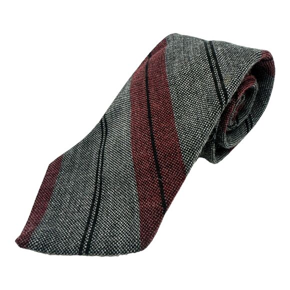 Vintage Towncraft Gray Black Burgundy Striped Men’s Necktie Classic Retro 59" - Picture 1 of 5